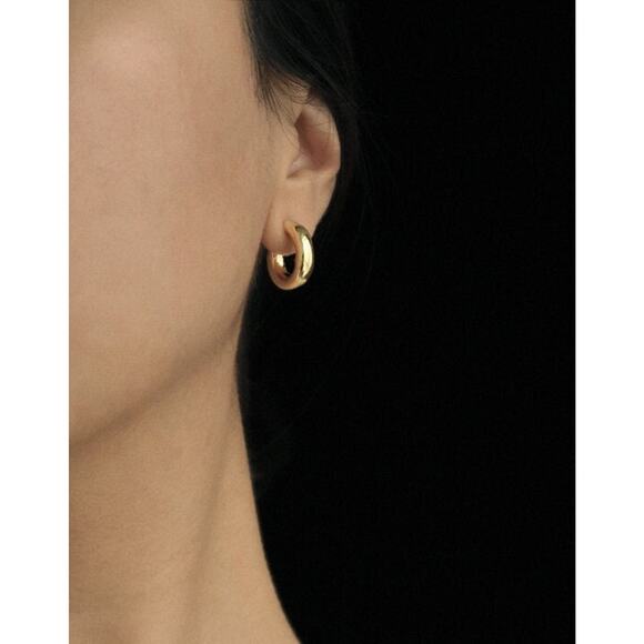Chunky Gold Hoop Earrings, 22mmx5mm Thick Round Tube Studs, Gold Plated Silver - Picture 4 of 5